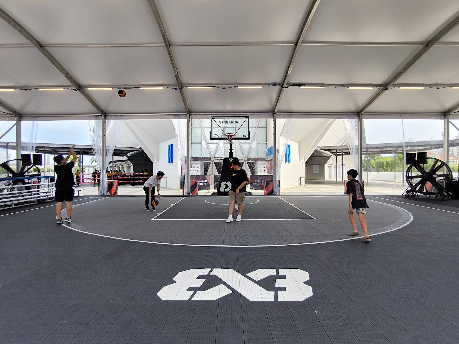 Another view of the sheltered basketball court at FIBA Intercontinental Cup Singapore 2025